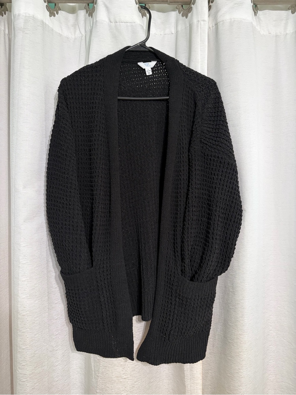 H&M Black Waffle Knit Open Cardigan with Pockets